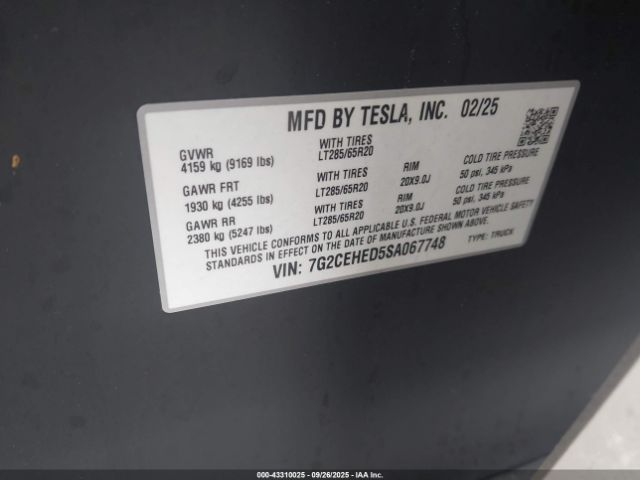 2025 TESLA CYBERTRUCK 7G2CEHED5SA067748 Photo 8