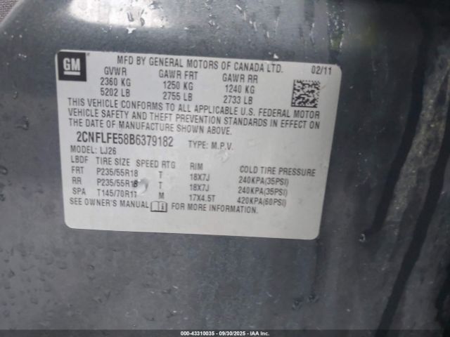 2011 CHEVROLET EQUINOX 2CNFLFE58B6379182 Photo 8