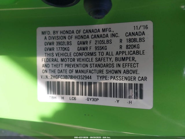Honda Civic Ex-l 2017 2HGFC3B78HH352944 Image 9