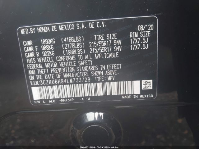 2020 HONDA HR-V 3CZRU6H94LM733729 Photo 8