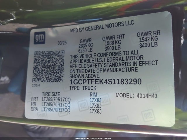 1GCPTFEK4S1183290 Chevrolet l3b