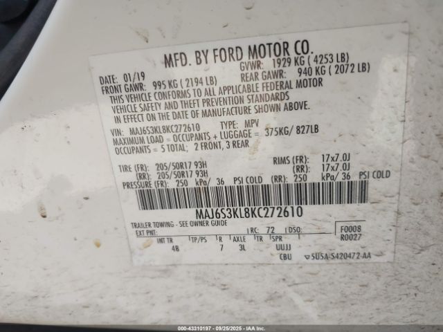 2019 FORD ECOSPORT MAJ6S3KL8KC272610 Photo 8