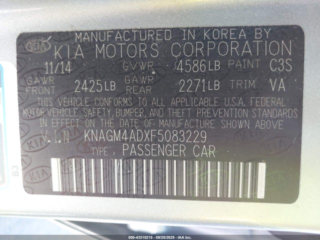 KIA mpi theta ii 2015 KNAGM4ADXF5083229 Image 9