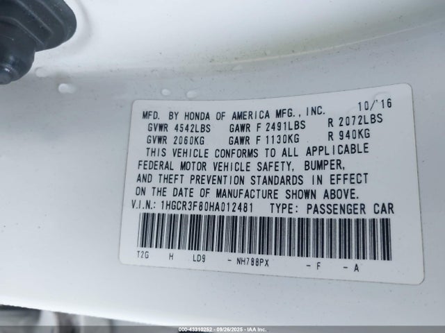 1HGCR3F80HA012481 Honda Accord Ex-l V6