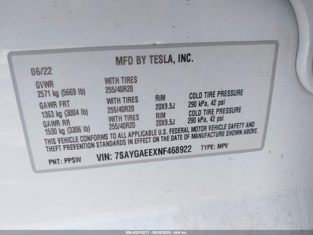2022 TESLA MODEL Y 7SAYGAEEXNF468922 Photo 8
