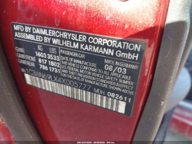 2004 CHRYSLER CROSSFIRE 1C3AN69LX4X005777 Photo 8