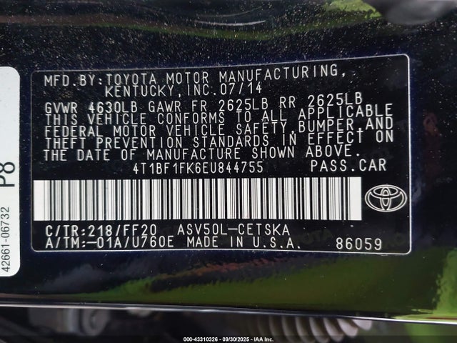 Toyota 2ar-fe 2014 4T1BF1FK6EU844755 Image 9