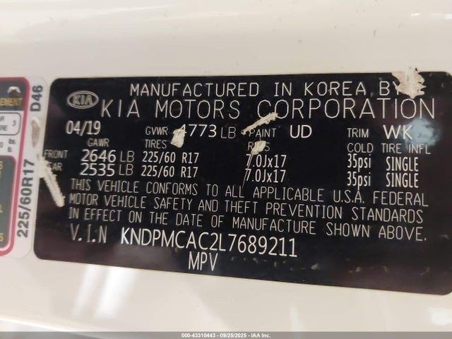KIA gdi theta ii 2020 KNDPMCAC2L7689211 Image 9