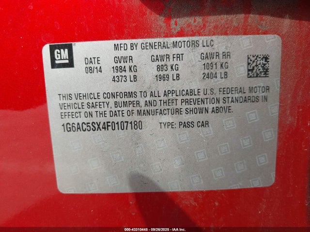 Cadillac ltg 2015 1G6AC5SX4F0107180 Image 9