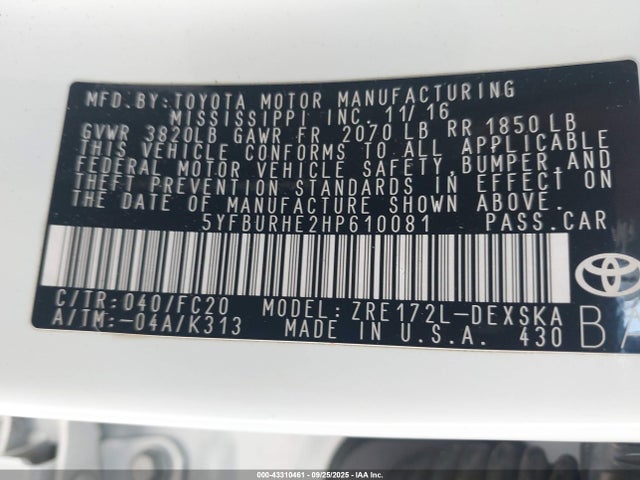 Toyota COROLLA SE 2017 5YFBURHE2HP610081 Image 9