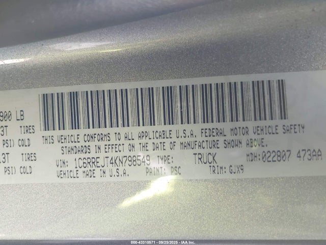 1C6RREJT4KN798549 RAM 1500