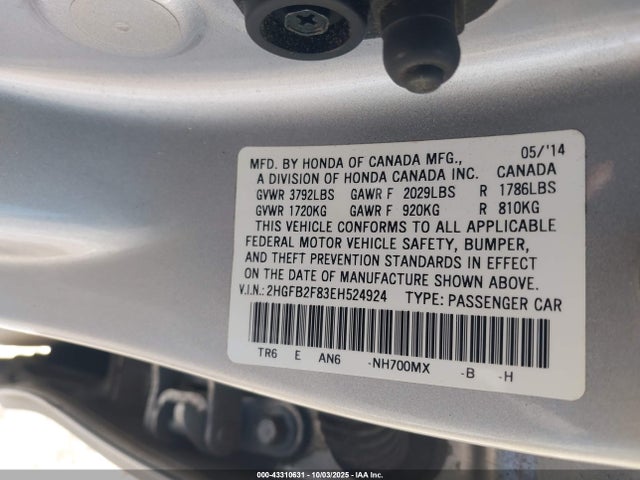 Honda r18z1 2014 2HGFB2F83EH524924 Image 9