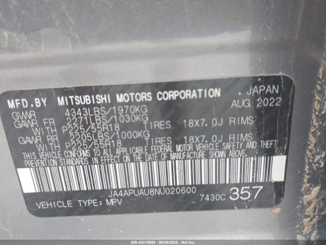 2022 MITSUBISHI OUTLANDER SPORT JA4APUAU8NU020600 Photo 8