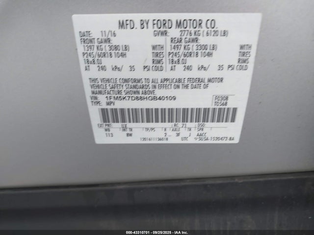 1FM5K7D88HGB40109 Ford 3.5l ti-vct