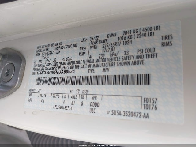 2022 FORD ESCAPE 1FMCU9G65NUA60934 Photo 8