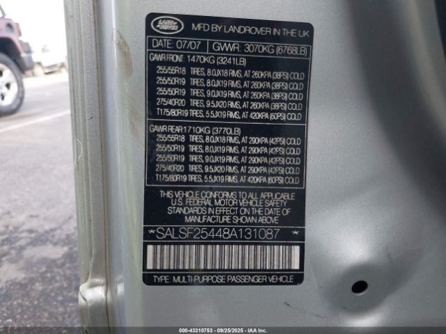 2008 LAND ROVER RANGE ROVER SPORT SALSF25448A131087 Photo 8