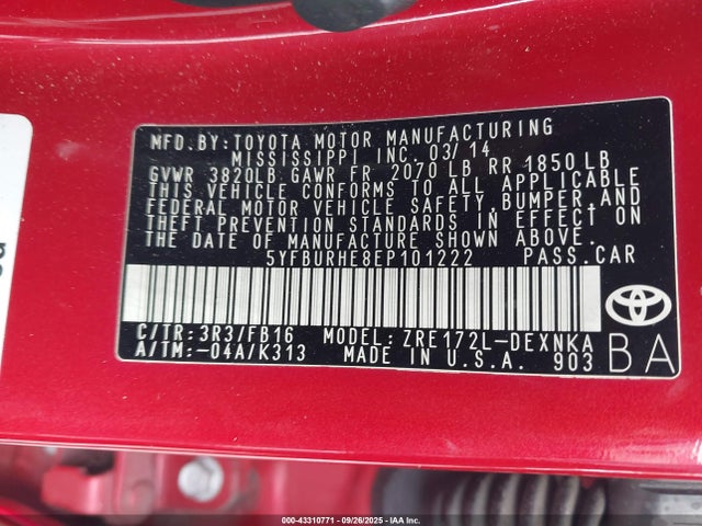 Toyota 2zr-fe 2014 5YFBURHE8EP101222 Image 9