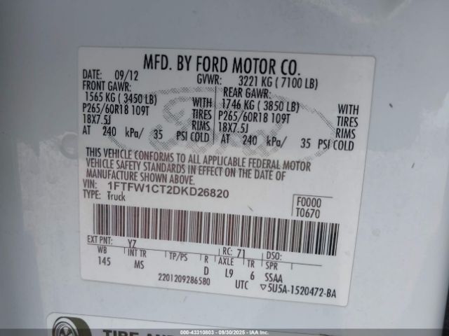 2013 FORD F-150 1FTFW1CT2DKD26820 Photo 8
