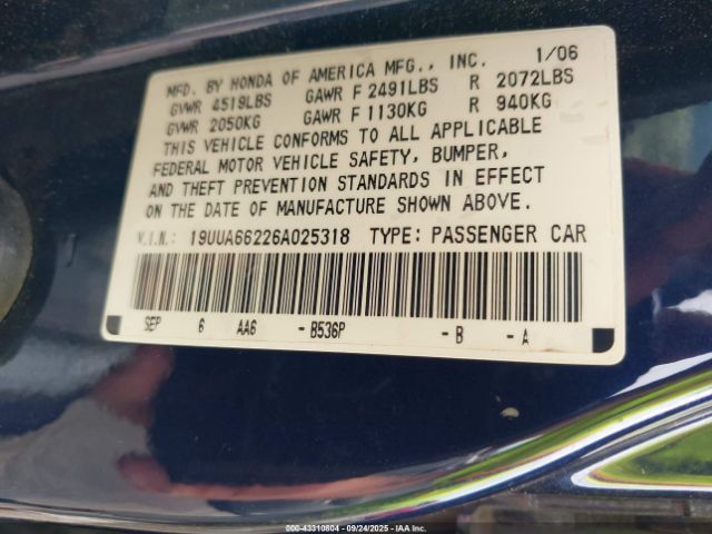 2006 ACURA TL 19UUA66226A025318 Photo 8