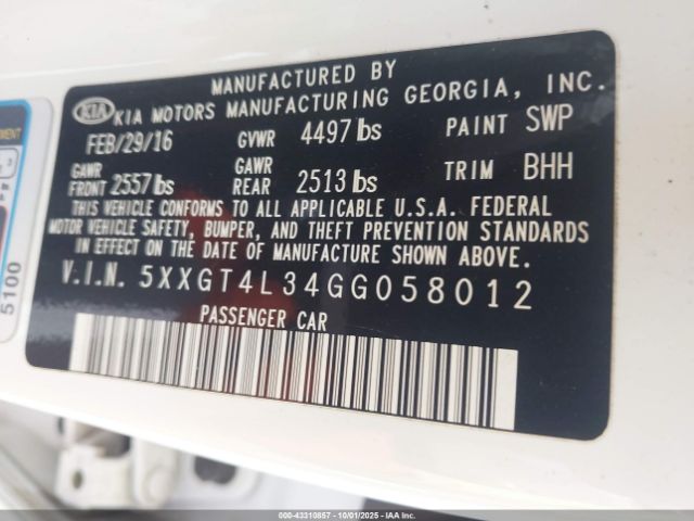 2016 KIA OPTIMA 5XXGT4L34GG058012 Photo 8