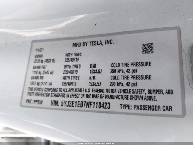 2022 TESLA MODEL 3 5YJ3E1EB7NF110423 Photo 8