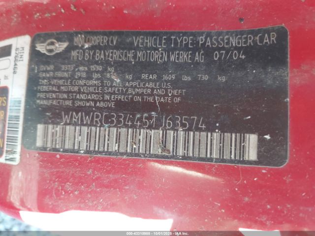 2005 MINI COOPER WMWRC33445TJ63574 Photo 8