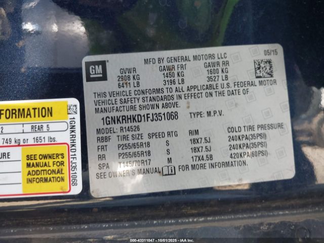 2015 CHEVROLET TRAVERSE 1GNKRHKD1FJ351068 Photo 8