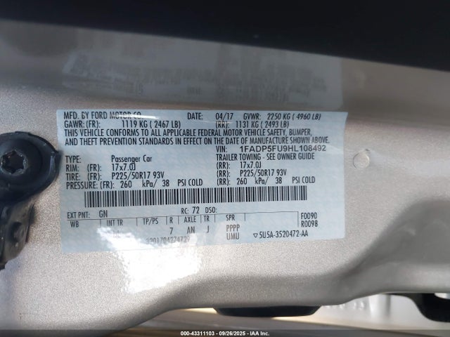 1FADP5FU9HL108492 Ford 2.0l atk ivct hev