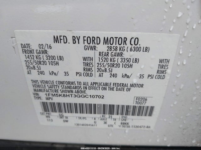 1FM5K8HT3GGC10702 Ford Explorer Platinum