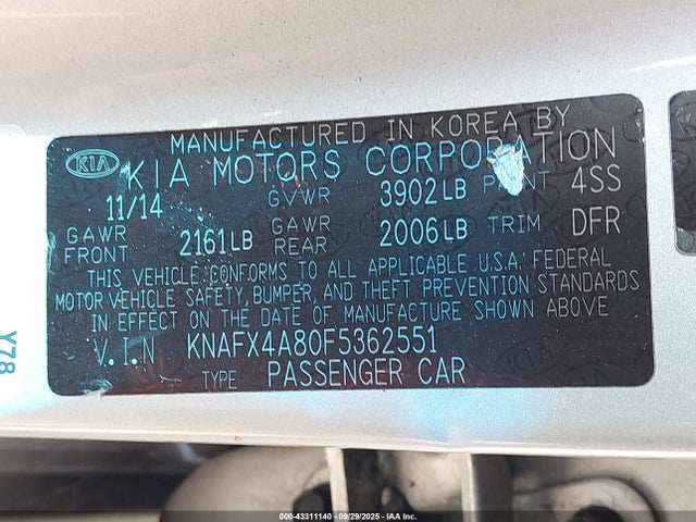 KNAFX4A80F5362551 KIA dohc gdi nu