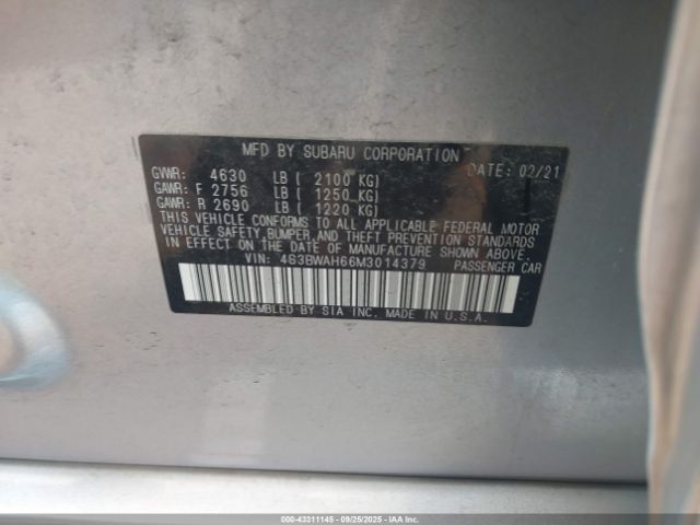 2021 SUBARU LEGACY 4S3BWAH66M3014379 Photo 8