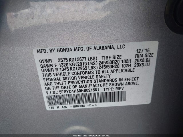 Acura j35y5 2017 5FRYD4H80HB021581 Image 9