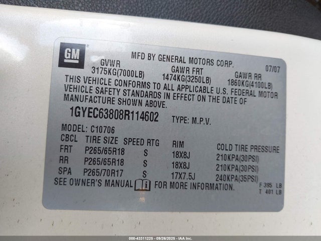 2008 CADILLAC ESCALADE 1GYEC63808R114602 Photo 8