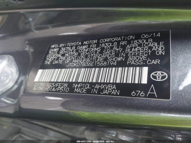 Toyota 1nz-fxe+1lm 2014 JTDKDTB36E1568194 Image 9