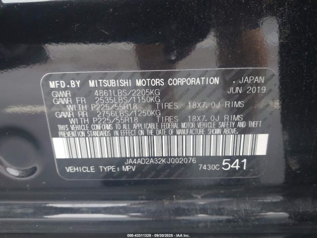 2019 MITSUBISHI OUTLANDER JA4AD2A32KJ002076 Photo 8