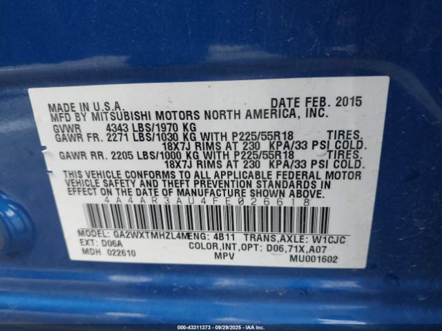 2015 MITSUBISHI OUTLANDER SPORT 4A4AR3AU4FE026618 Photo 8