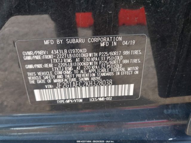 2019 SUBARU CROSSTREK JF2GTAEC2KH328038 Photo 8