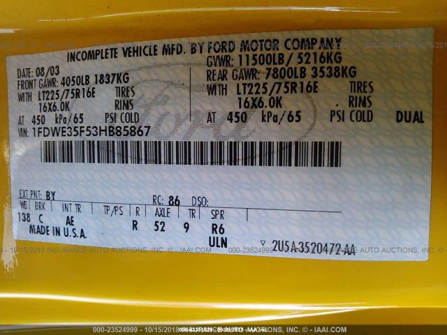 2003 FORD E-350 CUTAWAY 1FDWE35F53HB85867 Photo 9