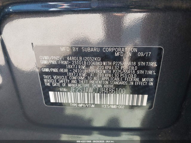 JF2SJAWC7JH486100 Subaru naturally aspirated u5
