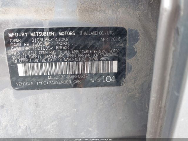 2017 MITSUBISHI MIRAGE G4 ML32F3FJ8HHF05375 Photo 8