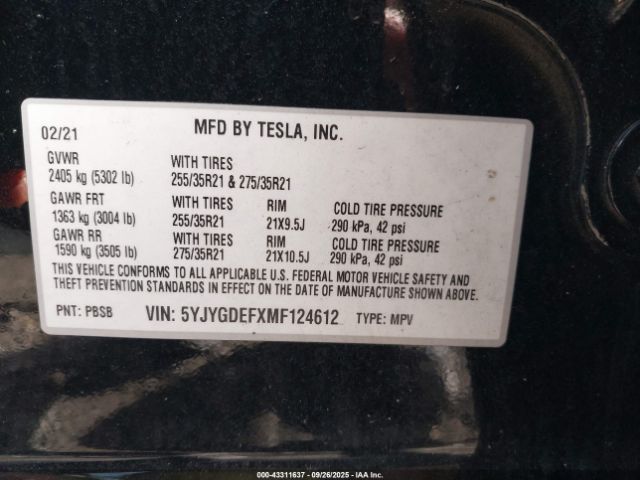 2021 TESLA MODEL Y 5YJYGDEFXMF124612 Photo 8