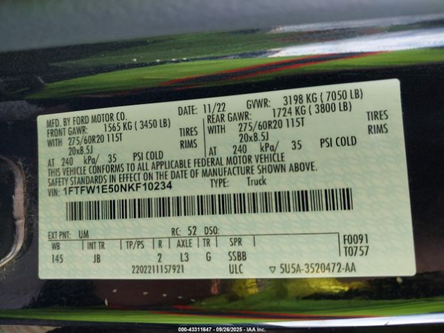 2022 FORD F-150 1FTFW1E50NKF10234 Photo 8
