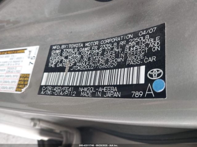 2007 TOYOTA PRIUS JTDKB20U277646529 Photo 8