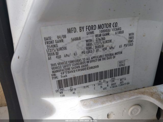 2008 FORD F-250 1FTSW21R98EE08205 Photo 8