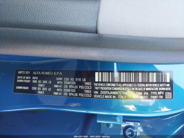 2019 ALFA ROMEO STELVIO ZASPAJAN6K7C70461 Photo 8