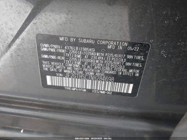Subaru na 2022 JF2GTHSC7NH284698 Image 9