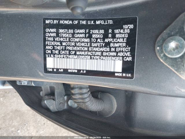 2021 HONDA CIVIC SHHFK7H65MU205258 Photo 8
