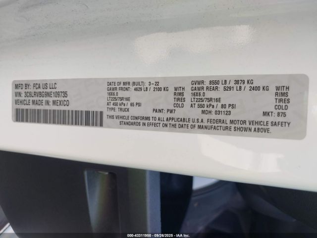 2022 RAM PROMASTER 1500 3C6LRVBG9NE109735 Photo 8