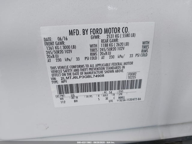 Lincoln gtdi 2016 2LMTJ6LP3GBL74908 Image 9