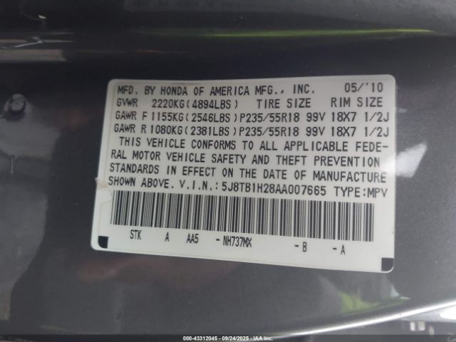 2010 ACURA RDX 5J8TB1H28AA007665 Photo 8